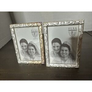 VTG Elsa 2 -2000 Silver ‎ Finish Flower & Vine  2.5" X 3.5"Picture Frame Photo